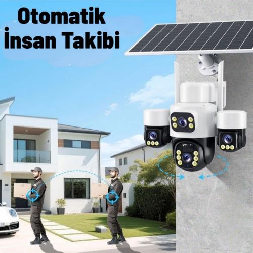 En ucuz INOX-X14 4LENS 3.6mm ESİM SOLAR KAMERA 4G  2+2+2+2MP Ses algılama 20Mt Solar Panel+ Dahili Batarya